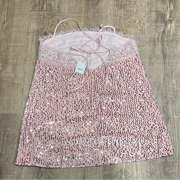Free People That Girl Baby Pink Sequin Mini Slip Dress. Size: Large - Picture 4 of 8